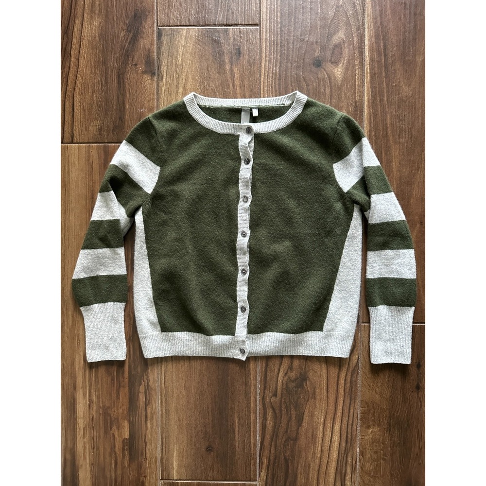 SI-IAE Cashmere cardigan women Sz M 100% cashmere Green Gray  Button Up *Flaw*